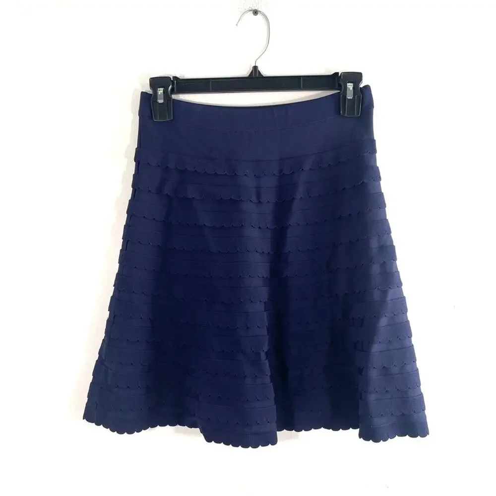 Lilly Pulitzer Olive Sweater Navy Blue Scallop Knit Skirt XS